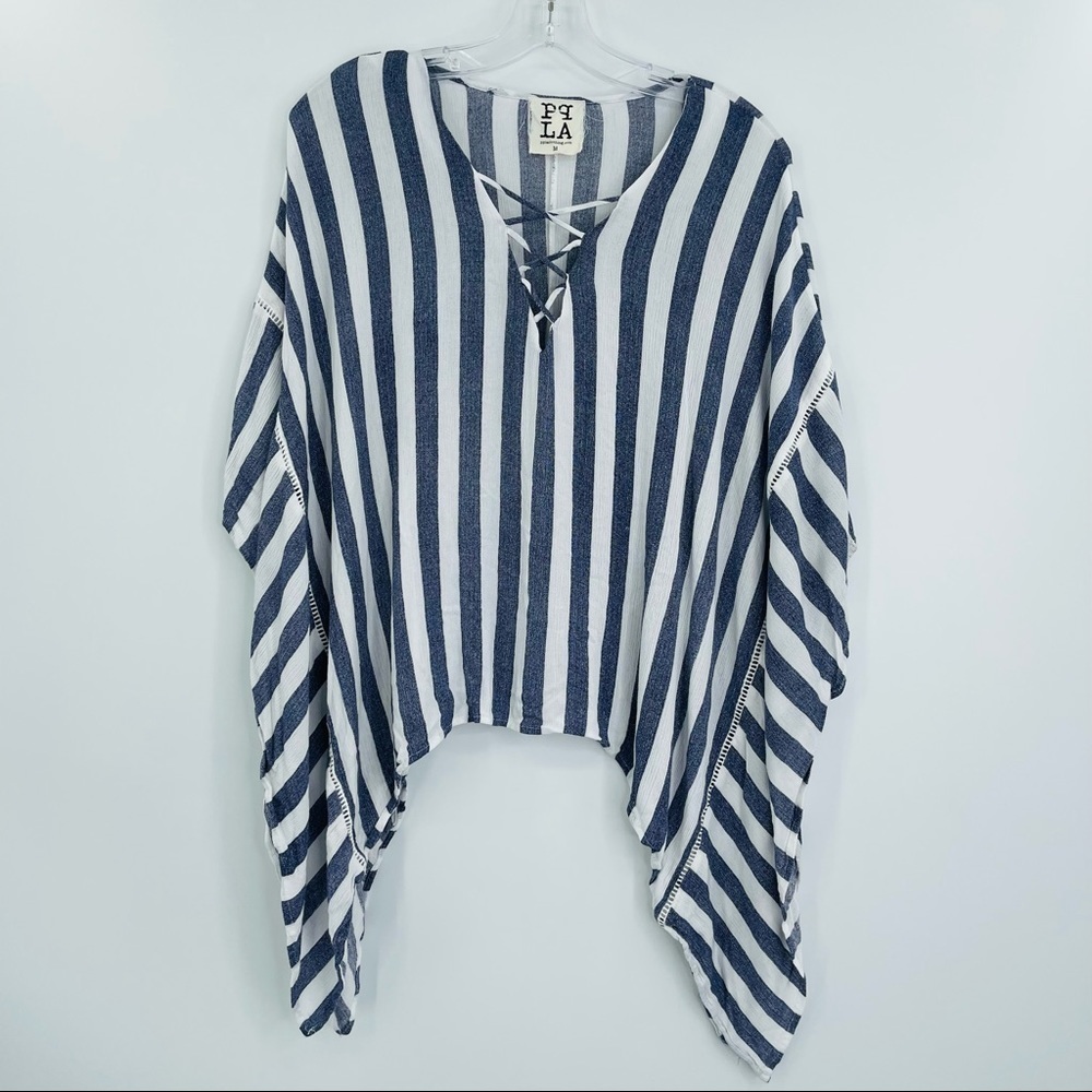 PPLA Sia Denim Striped Tunic Pancho Kaftan Top oversized women's‎ size M